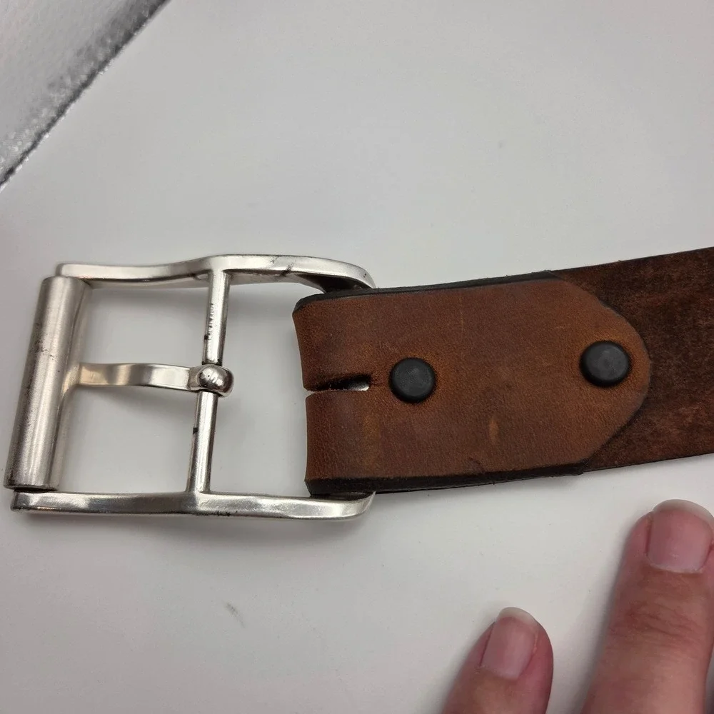 Tony Lama Mens Brown Genuine Leather Western Belt Silver Buckle 32 USA Made‎